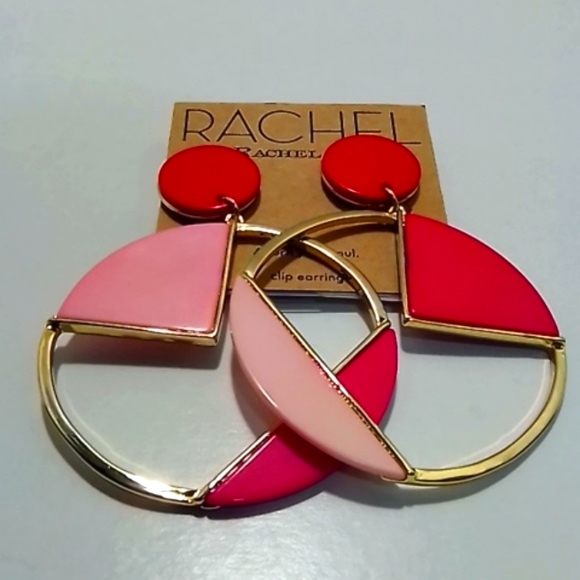 Rachel Roy Gold & Tricolor Drop Hoop Clip Earrings Set - Picture 2 of 3